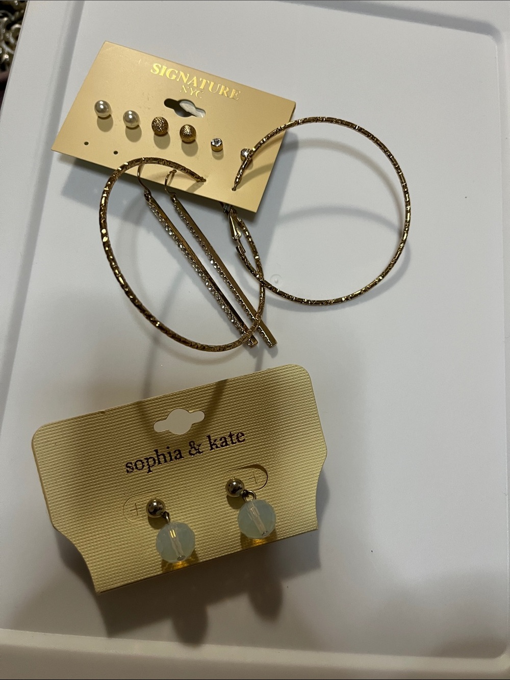 Signature Gold-Tone Hoop and Mixed Stud Earring Set